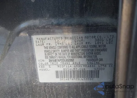 2013 Nissan Sentra Sr z USA, uszkodzony, nr VIN 3N1AB7AP2DL652052